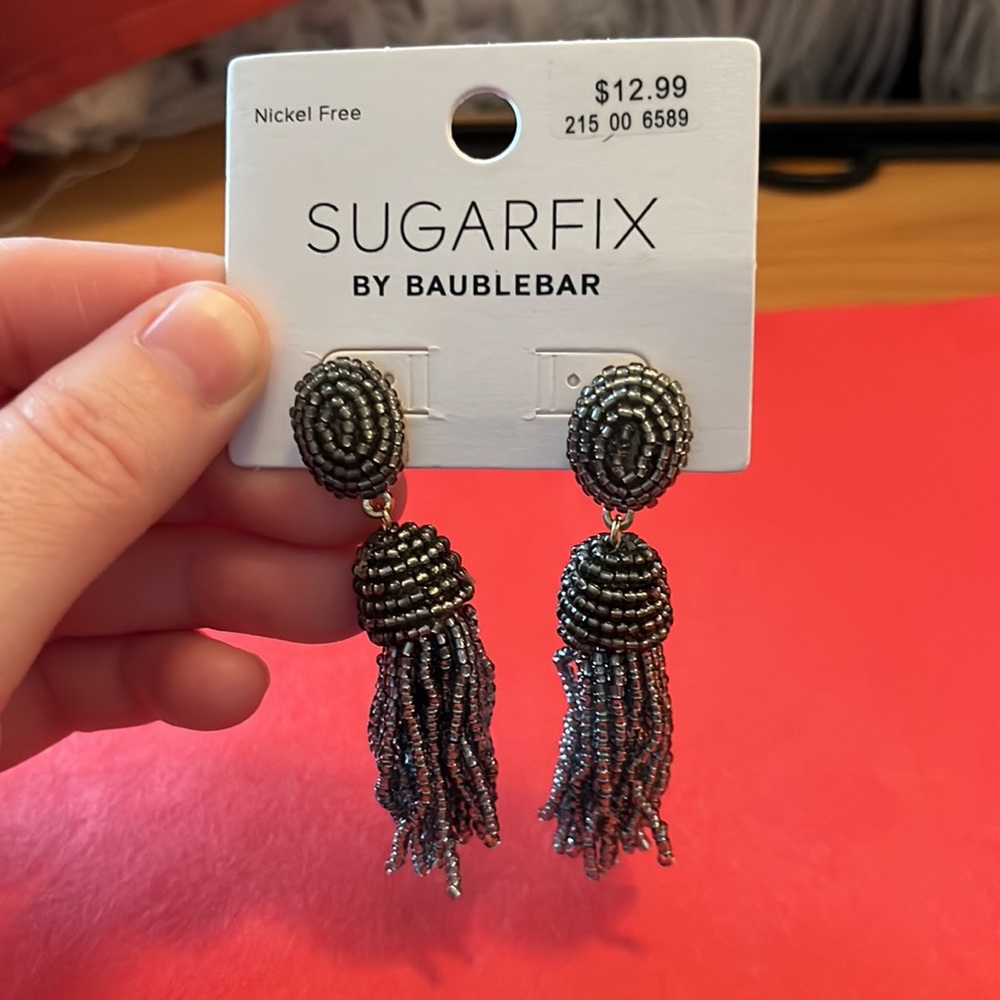 New, Never Been Worn, Earrings, Black/Gray Beaded Dangley